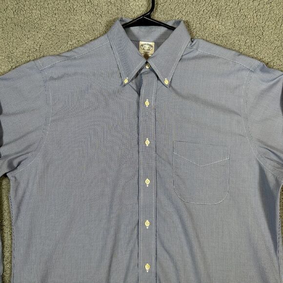 Brooks Brothers Regent 1818 Mens Blue Micro Houndstooth Button Down Shirt Supima - Picture 2 of 14